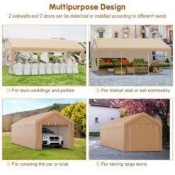 Costway 10x20FT Patio Heavy Duty Carport Garage Removable Sidewall Zippered Door Outdoor -Outdoor Deals Garden Store GUEST 34230e03 f507 4e77 a12a 3362539ecdea