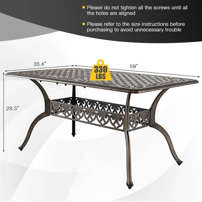 Costway 59'' Outdoor Dining Table All-Weather Cast Aluminum Umbrella Hole 6 Person Bronze 2 Costway 59'' Outdoor Dining Table All-Weather Cast Aluminum Umbrella Hole 6 Person Bronze - Image 2