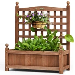 Costway 2 PCS Solid Wood Planter Box With Trellis Weather-Resistant 25"x11"x30" -Outdoor Deals Garden Store GUEST 347c37c1 c28a 4c81 9622 57e0b9652c77