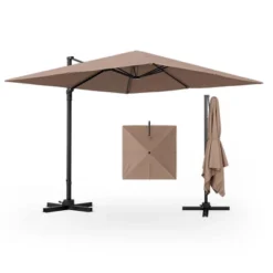 Costway Patio 9.5FT Square Cantilever Offset Hanging Umbrella 2-Tier 360° Outdoor Beige/ Coffee/Navy -Outdoor Deals Garden Store GUEST 34b4d4f7 942b 4d3f a9b4 7de641159bf0