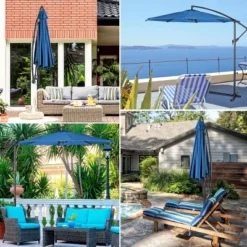 Costway 10' Hanging Umbrella Patio Sun Shade Offset Outdoor Market W/ Cross Base Blue -Outdoor Deals Garden Store GUEST 34c893cb c99a 4090 9764 4ca3c7881d4c