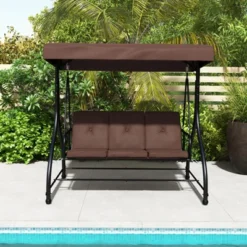 Costway 3-Seat Outdoor Converting Patio Swing Glider Adjustable Canopy Porch Swing Coffee/Black/Red -Outdoor Deals Garden Store GUEST 34d1ccf4 721e 4632 8711 d9441ea20a09