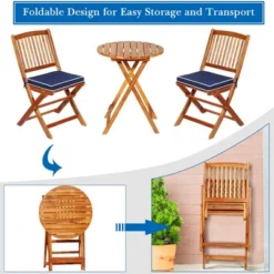 Costway 3PCS Patio Folding Wooden Bistro Set Cushioned Chair Conversation Cushion -Outdoor Deals Garden Store GUEST 34e1b5fb b2a7 47ef a661 46379b14c3b5