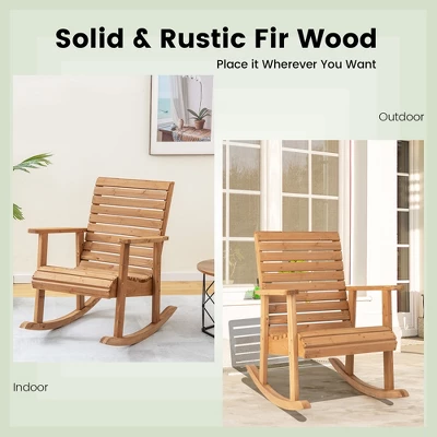 Costway Patio Wooden Rocking Chair High Back Fir Wood Armchair Natural Garden Yard 6 Costway Patio Wooden Rocking Chair High Back Fir Wood Armchair Natural Garden Yard - Image 6