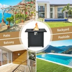 Costway 32'' Square Propane Gas Fire Pit Table With Glass Stones Rain Cover 50,000 BTU -Outdoor Deals Garden Store GUEST 35a82b73 c015 4fb7 b636 031b7d881a21