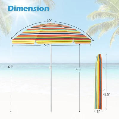 Costway 6.5Ft Patio Beach Sunshade Umbrella Portable Tilt Outdoor Yellowith Green/Navy/Blue 3 Costway 6.5Ft Patio Beach Sunshade Umbrella Portable Tilt Outdoor Yellowith Green/Navy/Blue - Image 3