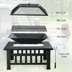 Costway 32'' 3 In 1 Outdoor Square Fire Pit Table W/ BBQ Grill, Rain Cover For Camping -Outdoor Deals Garden Store GUEST 3695ed84 4dfa 47b8 a074 eac4b5dbed34