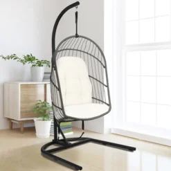 Costway Hanging Wicker Egg Chair W/ Stand Cushion Foldable Outdoor Indoor -Outdoor Deals Garden Store GUEST 369a58b3 6d67 48e1 a6a4 f913d24aacca