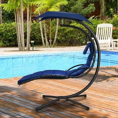 Costway Costway Patio Hanging Lounge Chaise Hammock Chair Removable Canopy Grey/Navy/Turquoise 2 Costway Costway Patio Hanging Lounge Chaise Hammock Chair Removable Canopy Grey/Navy/Turquoise - Image 2