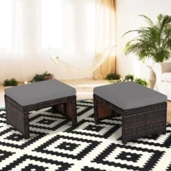 Costway 2PCS Patio Rattan Ottoman Cushioned Seat Foot Rest Furniture TurquoiseRedWhite -Outdoor Deals Garden Store GUEST 372ea5a5 9dde 480a b56f 40ed60cbc4b2