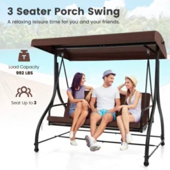 Costway 3-Seat Outdoor Converting Patio Swing Glider Adjustable Canopy Porch Swing Coffee/Black/Red -Outdoor Deals Garden Store GUEST 373c9844 c9c2 4b96 a82f 66e67820ebec