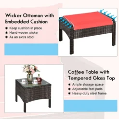 Costway 5 PCS Patio Rattan Furniture Set Sofa Ottoman Table W/Cushion Garden Red -Outdoor Deals Garden Store GUEST 3752291e 8f6d 4d38 bd1f 64f25c978545