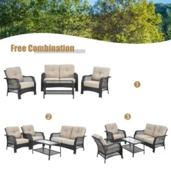 Costway 4PCS Patio Wicker Furniture Set Loveseat Sofa Coffee Table W/ Cushion -Outdoor Deals Garden Store GUEST 375abd90 eb50 4c20 a9bd 5e9ad92f127a