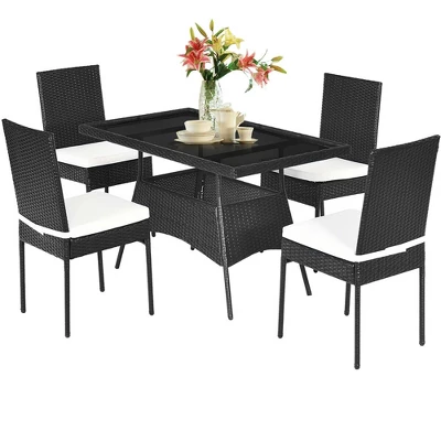 Costway 5PCS Patio Rattan Dining Set Cushioned Chair Table W/Glass Top Garden Furniture 1 Costway 5PCS Patio Rattan Dining Set Cushioned Chair Table W/Glass Top Garden Furniture