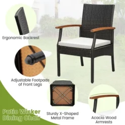 Costway Patio PE Wicker Chairs Acacia Wood Armrests With Soft Zippered Cushion Balcony -Outdoor Deals Garden Store GUEST 37f41533 d2ef 48f3 b3a1 db62966a0bfd