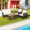 Costway 8PCS Patio Rattan Furniture Set Cushioned Chairs Wood Table Top W/Shelf