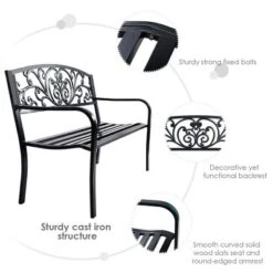 Costway 50'' Patio Park Garden Bench Porch Chair Steel Frame Cast Iron Backrest -Outdoor Deals Garden Store GUEST 3809ab2c 49a9 42e8 8c24 4c0ea8985c50