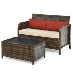 Costway 2PCS Patio Rattan Furniture Set Cushioned Loveseat Table Garden Deck -Outdoor Deals Garden Store GUEST 382dcea8 5bbc 4ac4 b6ad bd5b83ff7a65