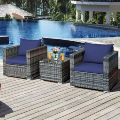Costway 3 PC Patio Rattan Furniture Bistro Set Cushioned Sofa Chair Table WhiteNavy 18 Costway 3 PC Patio Rattan Furniture Bistro Set Cushioned Sofa Chair Table WhiteNavy -Outdoor Deals Garden Store GUEST 38305de3 bb21 45a3 89dc 7228aa944cde