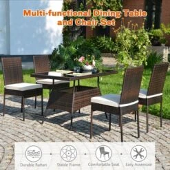 Costway 10 PCS Patio Rattan Dining Set Glass Table High Back Chair Garden Deck Mix Brown -Outdoor Deals Garden Store GUEST 3843c962 ee9f 4eeb 8ca9 7da518a7f736