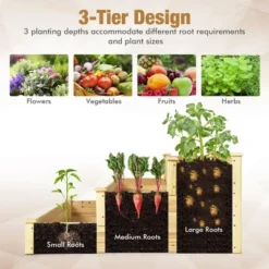 Costway 3-Tier Raised Garden Bed Wood Planter Kit For Flower Vegetable Herb 48x 48x 22in -Outdoor Deals Garden Store GUEST 38a2a34b 7fd3 4bbe 83af 799404efb577