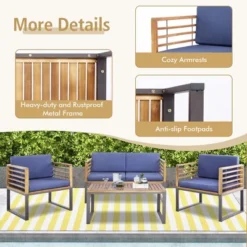 Costway 4pcs Patio Acacia Wood Chair Table Loveseat Cushioned Furniture Set Outdoor Navy 11 Costway 4pcs Patio Acacia Wood Chair Table Loveseat Cushioned Furniture Set Outdoor Navy -Outdoor Deals Garden Store GUEST 3926195d 82cf 4b86 855f d542e4cc0a48