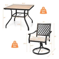 Costway 5PCS Patio Dining Set Square Table 4 Swivel Chair Rocker Cushioned Deck -Outdoor Deals Garden Store GUEST 397d38e0 f8a0 4f21 b4f8 f9073bc0f443
