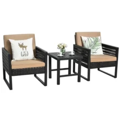 Costway 3PCS Patio Rattan Bistro Furniture Set Cushioned Sofa Chair Coffee Table Garden -Outdoor Deals Garden Store GUEST 3aa12f63 4ed6 4e56 8d4d 0b7f07639f39