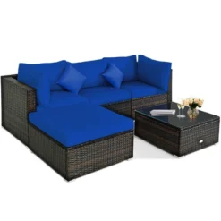 Costway 5PCS Outdoor Patio Rattan Furniture Set Sectional Conversation TurquoiseNavyBlack Cushion -Outdoor Deals Garden Store GUEST 3b127672 65b2 4bc7 8ed0 7fc77a6d5b34