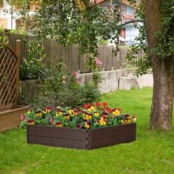 Costway Raised Garden Bed Set For Vegetable Flower Gardening Planter Brown