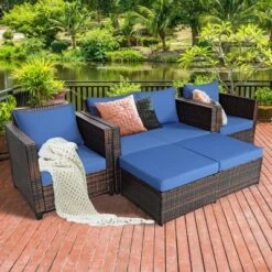 Costway 5PCS Patio Rattan Furniture Set Loveseat Sofa Ottoman Cushioned RedWhite -Outdoor Deals Garden Store GUEST 3b73687e cc47 432b 91e4 7dedd1a12a4b