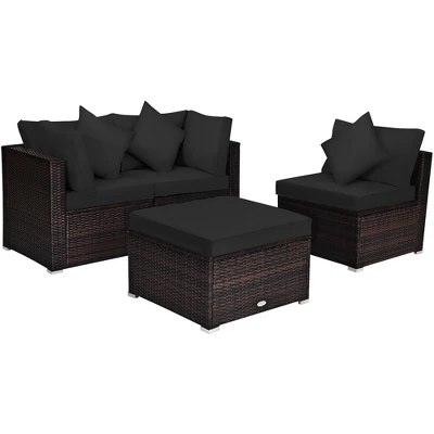 Costway 4PCS Patio Rattan Furniture Set Sofa Ottoman Cushion Garden Deck Black 8 Costway 4PCS Patio Rattan Furniture Set Sofa Ottoman Cushion Garden Deck Black - Image 8