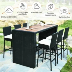 COSTWAY 7 PCS Patio Rattan Wicker Bar Dining Furniture Set Wood Table Top 6 Stools 13 COSTWAY 7 PCS Patio Rattan Wicker Bar Dining Furniture Set Wood Table Top 6 Stools -Outdoor Deals Garden Store GUEST 3c75835f 298b 412a 9dee 98bed2c3cf35