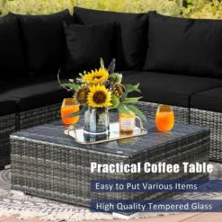 Costway 7PCS Patio Rattan Furniture Set Sectional Sofa Garden Black Cushion -Outdoor Deals Garden Store GUEST 3c9443d6 bd5e 462b 811b c79b64464fad