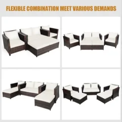 Costway 5PCS Patio Rattan Furniture Set Loveseat Sofa Ottoman Cushioned RedWhite -Outdoor Deals Garden Store GUEST 3caa5d0e 3ff0 436d 86f3 1b4f13e8ed04