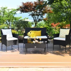 Costway 4PCS Rattan Patio Furniture Set Cushioned Sofa Chair Coffee Table -Outdoor Deals Garden Store GUEST 3cad02bd 5701 4213 8f78 9c8d2c4b4ded