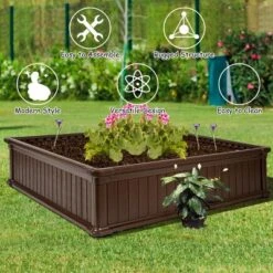 Costway 4 Pcs 48.5'' Raised Garden Bed Square Plant Box Planter Flower Vegetable Brown -Outdoor Deals Garden Store GUEST 3cb78f5e 0d5d 4530 9d3d f767ba34886b 2