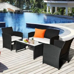 Costway 4PCS Patio Rattan Furniture Set Table &Sofa W/Cushion Garden Black -Outdoor Deals Garden Store GUEST 3dc41eee 08ce 4f71 ab64 4fda5c507686 1