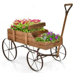 Costway Garden Plant Planter Wooden Wagon Planter W/ Wheel Garden Yard -Outdoor Deals Garden Store GUEST 3de3a309 42f5 4156 b6a6 faac01c91770