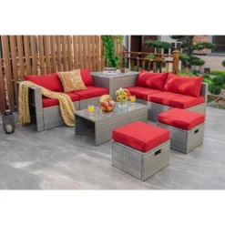 Costway 8PCS Patio Rattan Furniture Set Storage Waterproof Cover Cushion -Outdoor Deals Garden Store GUEST 3e102aa9 c6bd 40ce 9beb 7731210d043f