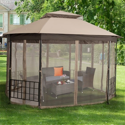 Costway 10' X 12' Octagonal Patio Gazebo Canopy Shelter Double Top W/Netting Sidewalls 2 Costway 10' X 12' Octagonal Patio Gazebo Canopy Shelter Double Top W/Netting Sidewalls - Image 2