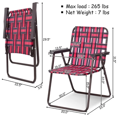 Costway 6pcs Folding Beach Chair Camping Lawn Webbing Chair Lightweight 1 Position Red 7 Costway 6pcs Folding Beach Chair Camping Lawn Webbing Chair Lightweight 1 Position Red - Image 7
