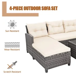 Costway 4PCS Patio Rattan Furniture Set Sofa Ottoman Cushion Garden Deck White/Gray -Outdoor Deals Garden Store GUEST 3e645c3a a1e8 41ff b178 8e8649917ec5