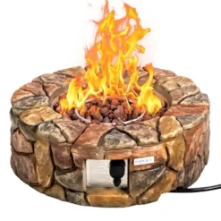 Costway 28'' Propane Gas Fire Pit Outdoor 40,000 BTU Stone Finish Lava Rocks Cover BrownGrey -Outdoor Deals Garden Store GUEST 3ecc1934 64be 44f0 8eec 3f414af2f249