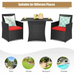 Costway 3PCS Patio Rattan Furniture Set Cushion Sofa Armrest Garden Deck -Outdoor Deals Garden Store GUEST 3efe63fe 7707 49bd aba2 1e72692a93f6