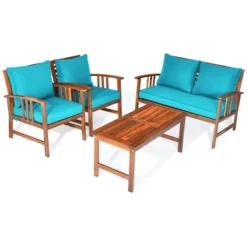 Costway 4PCS Wooden Patio Furniture Set Table Sofa Chair Cushioned Garden Turquoise -Outdoor Deals Garden Store GUEST 3f8df42e 9b8e 4ea7 9c71 68f5d0a70bcb