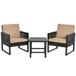 Costway 3PCS Patio Rattan Bistro Furniture Set Cushioned Sofa Chair Coffee Table Garden -Outdoor Deals Garden Store GUEST 3f9a29ed b72a 4c54 baf0 b705c43525d6