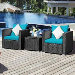 Costway 3PCS Patio Rattan Wicker Furniture Set Sofa Table W/Cushion Yard RedTurquoise NavyBlack -Outdoor Deals Garden Store GUEST 3fcac9ab e610 4f22 a193 4ad666a2e4e9