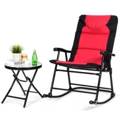 Costway 3 PCS Outdoor Folding Rocking Chair Table Set Bistro Sets Patio Furniture Red -Outdoor Deals Garden Store GUEST 3ff5f44c 2280 4dff a8e9 889b79978d8e