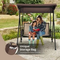 Costway 2 Seat Patio Porch Swing With Adjustable Canopy Storage Pockets Brown -Outdoor Deals Garden Store GUEST 3ff82c10 8ecf 4037 b005 b45aa523fce2